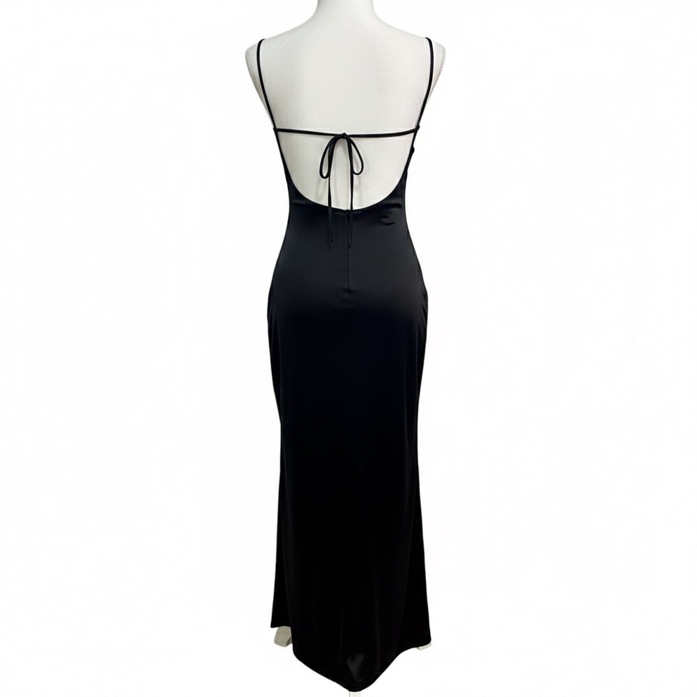 Vintage 90s Charlotte Russe Black Maxi Dress Low Back Strappy Minimalist M Y2K